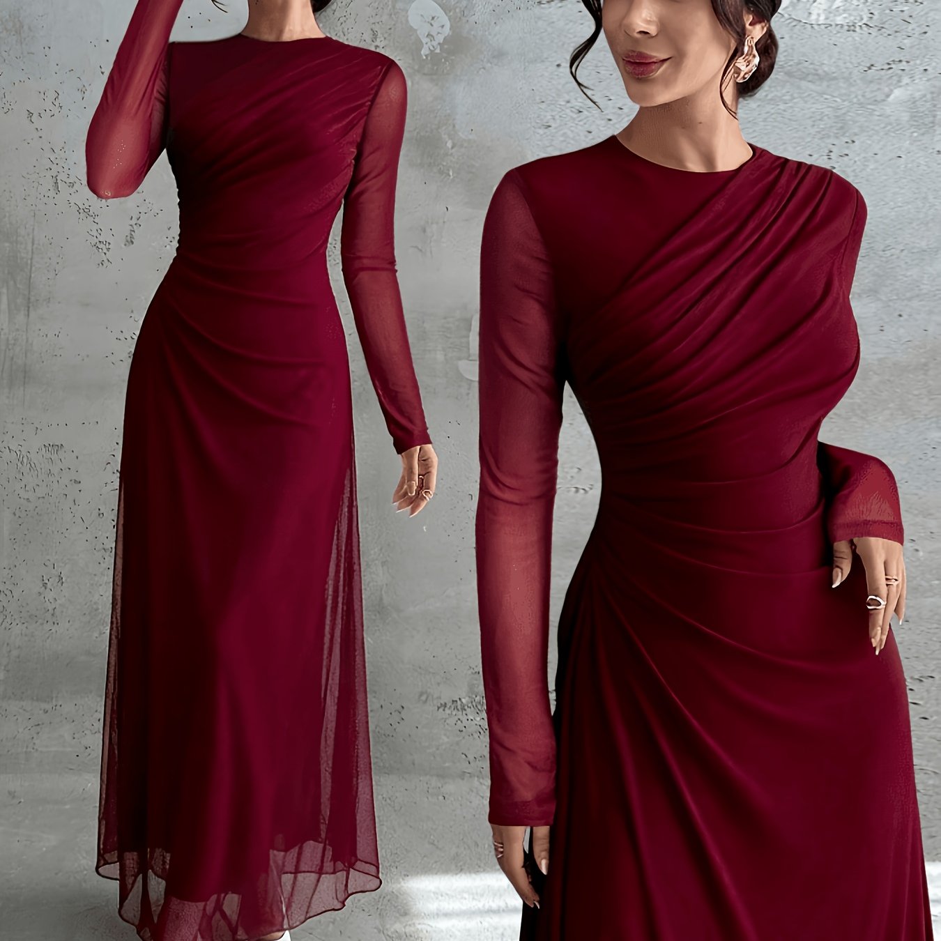 Vintage Formal Mesh A‑Line Maxi Dress
