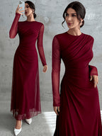 Vintage Formal Mesh A‑Line Maxi Dress
