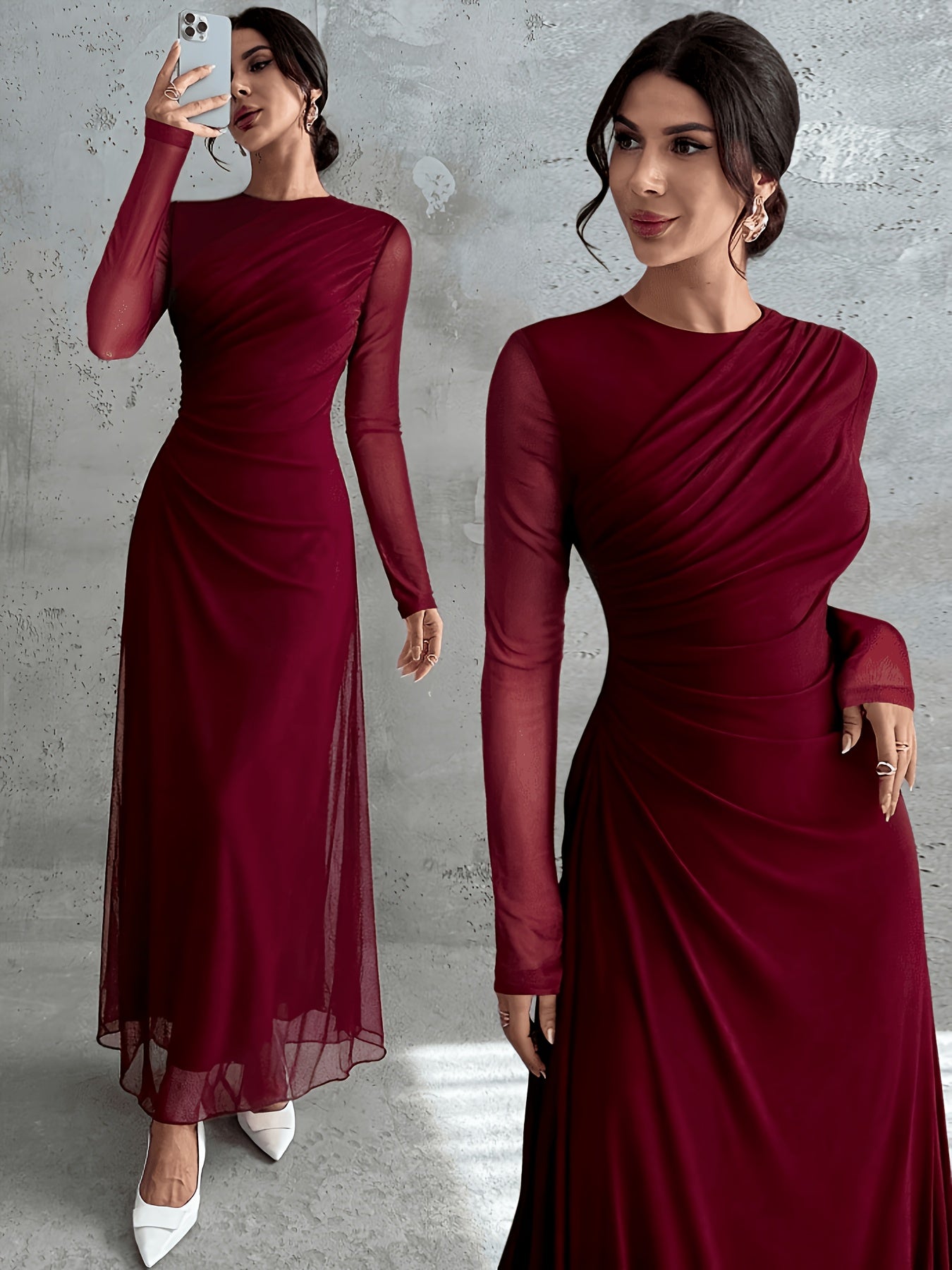 Vintage Formal Mesh A‑Line Maxi Dress