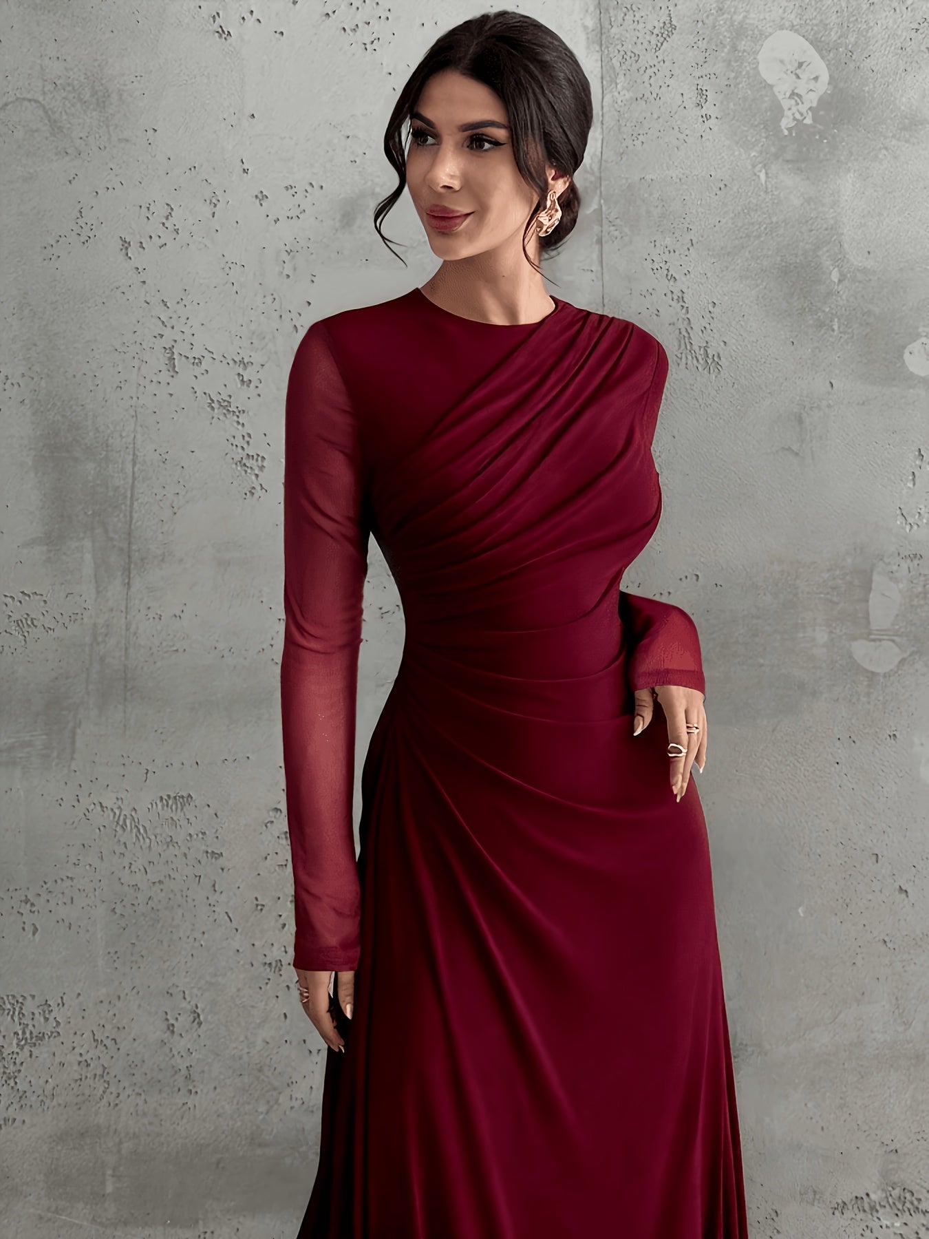 Vintage Formal Mesh A‑Line Maxi Dress