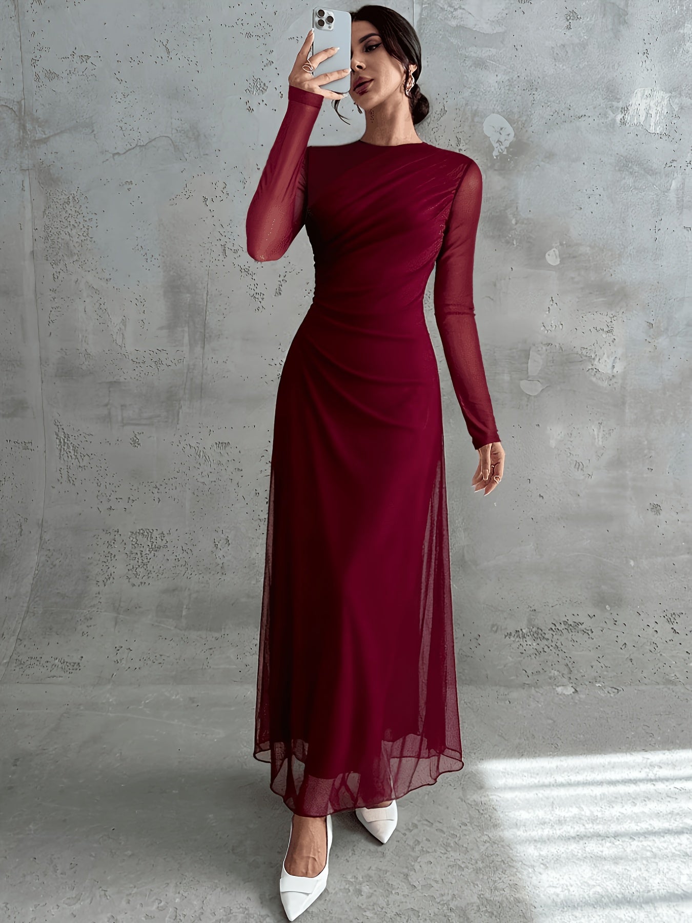 Vintage Formal Mesh A‑Line Maxi Dress