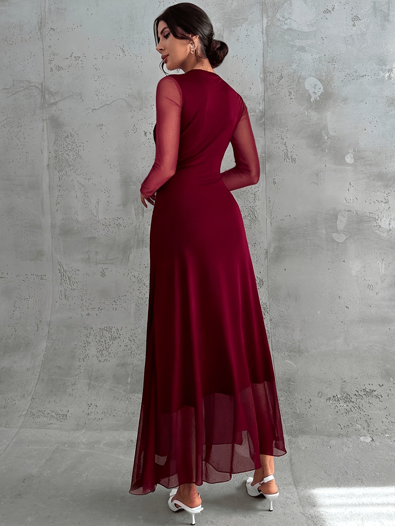 Vintage Formal Mesh A‑Line Maxi Dress